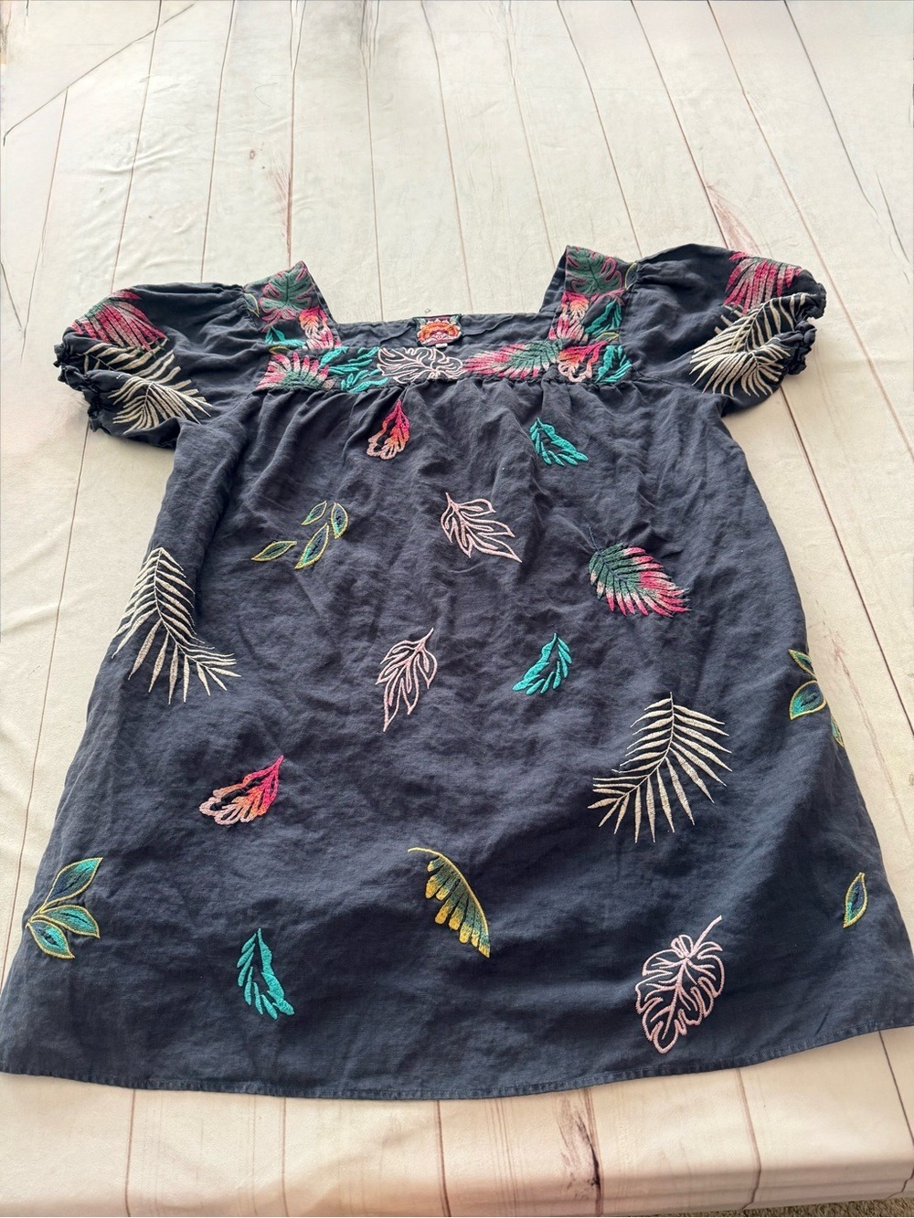 Johnny Was Kaluhi Tunic Dress 2X Lagenlook Boho Embroidered 100% Linen Tropical - Picture 11 of 12
